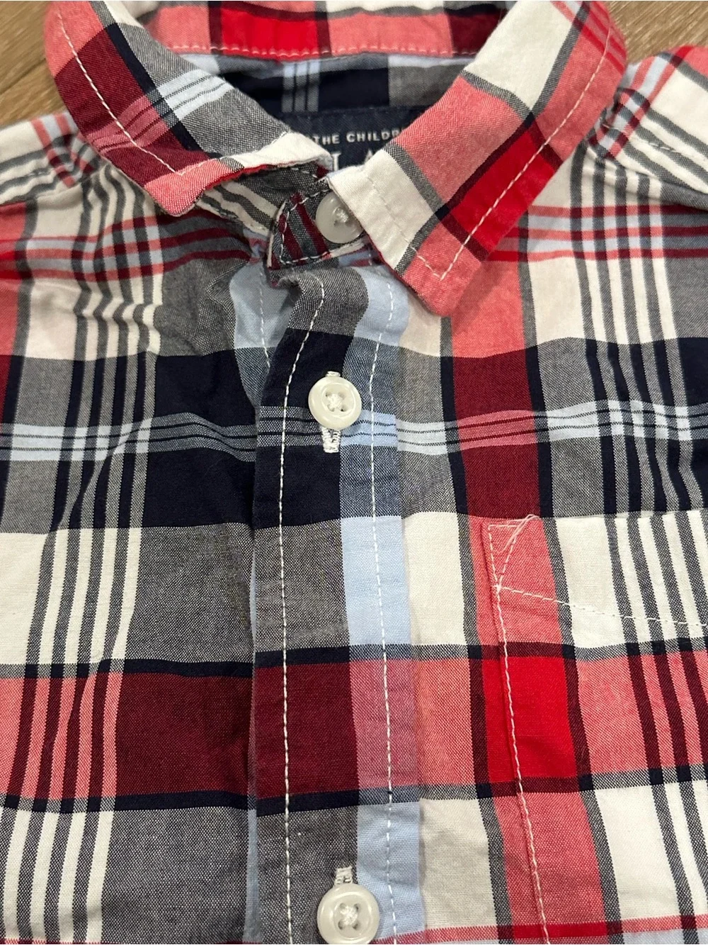 The Children's Place Red, Navy & Light Blue Plaid Short Sleeve Button-Down